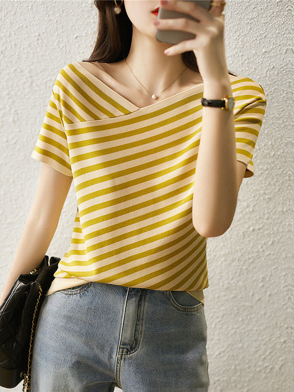 Μοντέλα Ρίχτρα Πλεκτό T-Shirt V Neck Casual T-Shirt για γυναικεία περίσταση