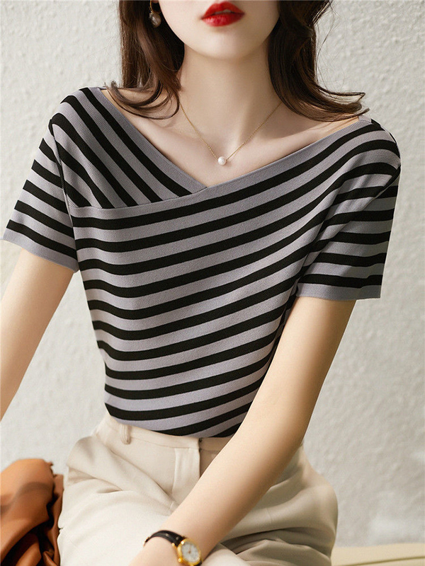 Μοντέλα Ρίχτρα Πλεκτό T-Shirt V Neck Casual T-Shirt για γυναικεία περίσταση