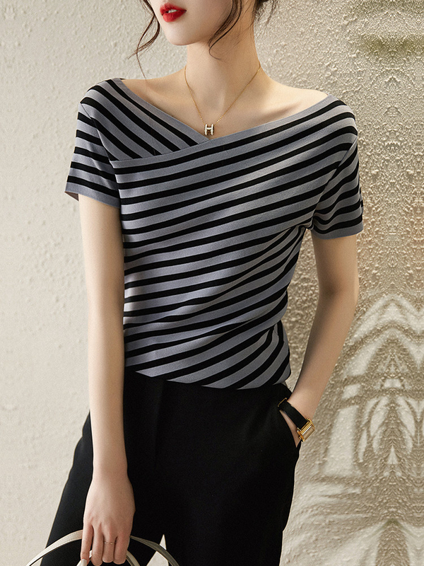 Μοντέλα Ρίχτρα Πλεκτό T-Shirt V Neck Casual T-Shirt για γυναικεία περίσταση